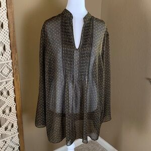 RALPH LAUREN Fall Geo Print Sheer Brown‎ Black Boho Tunic Top 2X